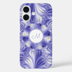 Coques iPhone 16 Monogramme Abstrait Élégant Silky Blue Fractal