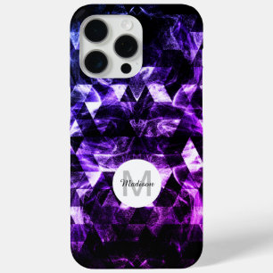 Coque iPhone 15 Pro Max Monogramme Abstrait Fumé Géométrique Violet Noir