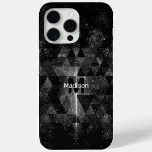 Coque iPhone 15 Pro Max Monogramme abstrait géométrique noir blanc paillet