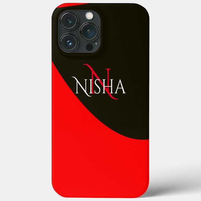 Coques Case-Mate iPhone Monogramme Abstrait moderne rouge et noir (Verso)
