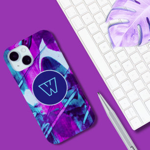 Coque Pour iPhone 15 Monogramme Abstrait Pinceau rose bleu