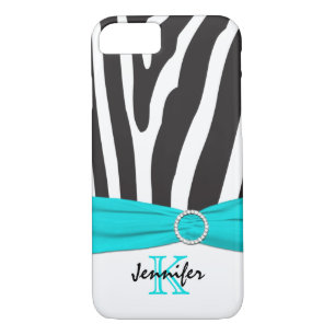 Coques Pour iPhone Monogramme Aqua, Noir, Blanc Zèbre Striped iPhone