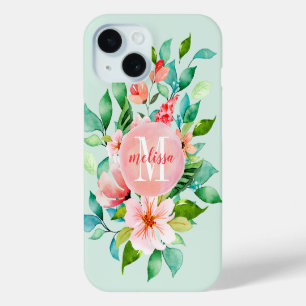 Coque Pour iPhone 15 Monogramme aquarelle florale paradisiaque
