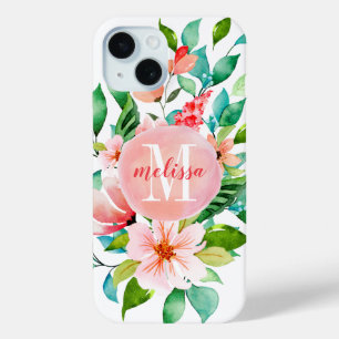 Coque Pour iPhone 15 Monogramme aquarelle florale paradisiaque