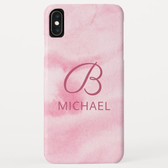 Coques Case-Mate iPhone Monogramme Aquarelle rose Nom personnalisé (Dos)