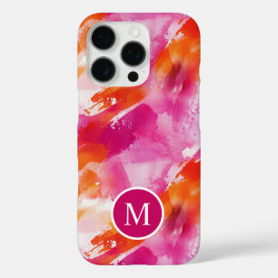 Coques iPhone 16 Pro Monogramme Aquarelle rose orange Abstrait