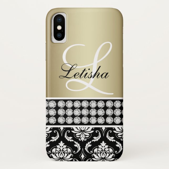 Coques Case-Mate iPhone Monogramme audacieux Girly personnalisé de damassé (Dos)