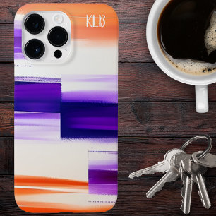 Coque Pour Pour iPhone 14 Pro Max Monogramme aux coups de pinceau modernes violet et