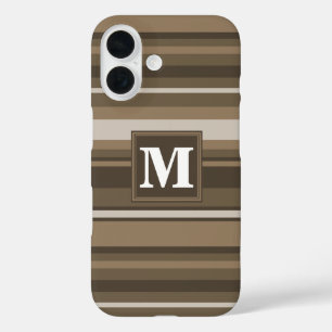 Coques iPhone 16 Monogramme bandes Brown