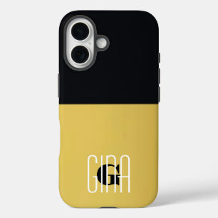 Coques iPhone 16 Monogramme Black & Gold Girly Plutôt Initiale