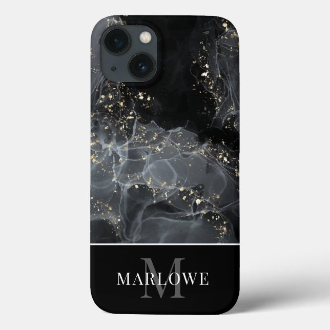 Coques Case-Mate iPhone Monogramme Black Gold Parties scintillant Abstrait (Verso)