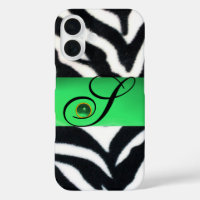 MONOGRAMME BLACK WHITE ZEBRA FUR EMERALD GREEN GEM