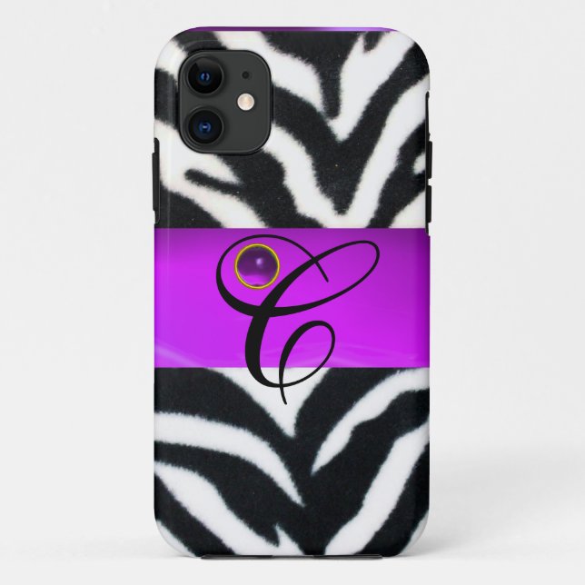 COQUES Case-Mate iPhone MONOGRAMME BLACK ZEBRA FUR VIOLET PURPLE GEM, (Dos)