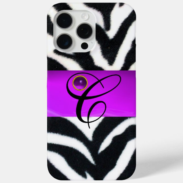 COQUES Case-Mate iPhone MONOGRAMME BLACK ZEBRA FUR VIOLET PURPLE GEM, (Verso)