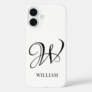 Coques iPhone 16 Monogramme blanc élégant et personnalisé initial
