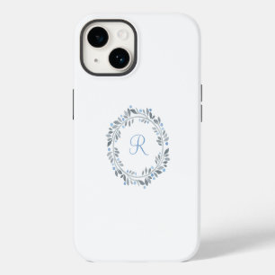 Coque Pour iPhone 14 Monogramme blanc gris bleu Floral