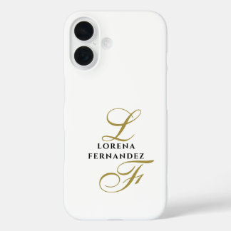 Coques iPhone 16 Monogramme Blanc Or Noir Élégant Minimaliste Chic