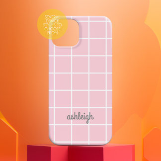 Coques iPhone 16 Monogramme blanc Plat blanc rose doux rétro