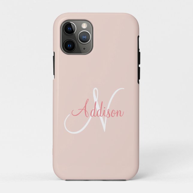 Coques Case-Mate iPhone Monogramme blanc rose pâle Personnalisé Élégant (Dos)