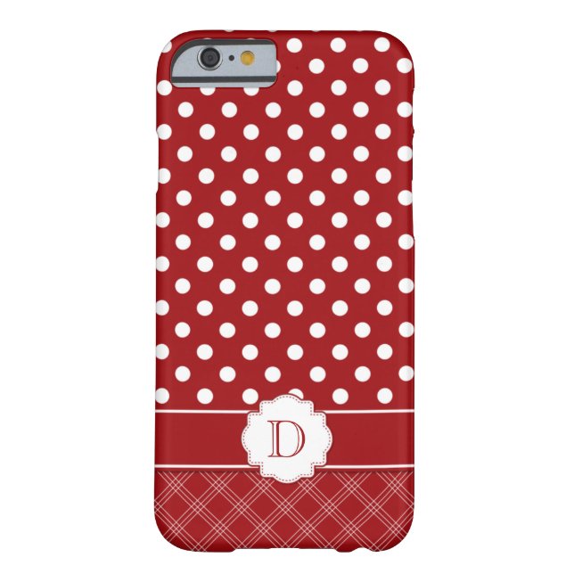 Coques Case-Mate iPhone Monogramme blanc rouge de plaid de pois (Dos)