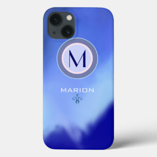 Etui iPhone 13 monogramme bleu