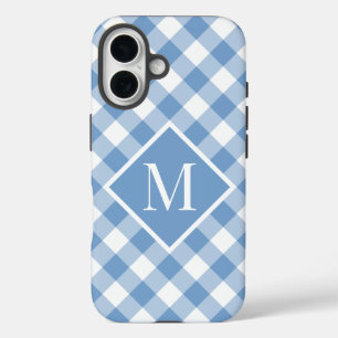 Coques iPhone 16 Monogramme Bleu clair En vichy