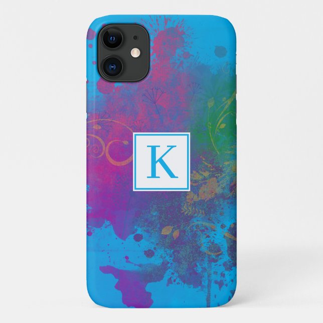 Coques Case-Mate iPhone Monogramme Bleu De Peinture Abstraite (Dos)