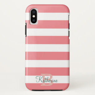 Case-Mate iPhone Case monogramme bleu et blush preppy stripes