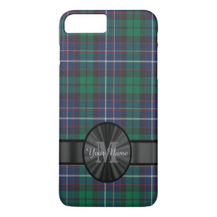 Coque iPhone 8 Plus/7 Plus monogramme bleu et vert tartan plaid