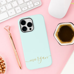 Coque Pour Pour iPhone 14 Pro Max Monogramme Bleu Fille Script Moderne Cas Personnal