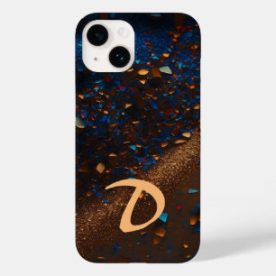 Coque Pour iPhone 14 Monogramme bleu foncé sable Brown