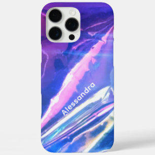 Coques iPhone 16 Pro Max Monogramme bleu opalescent violet strié iridescent