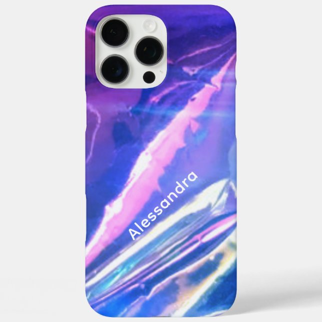 Coques Case-Mate iPhone Monogramme bleu opalescent violet strié iridescent (Verso)