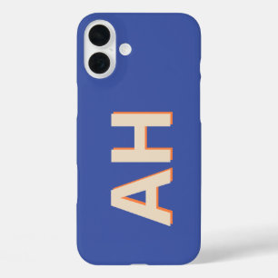 Coques iPhone 16 Plus Monogramme bleu orange moderne