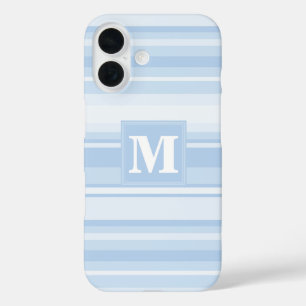 Coques iPhone 16 Monogramme Bleu rayures