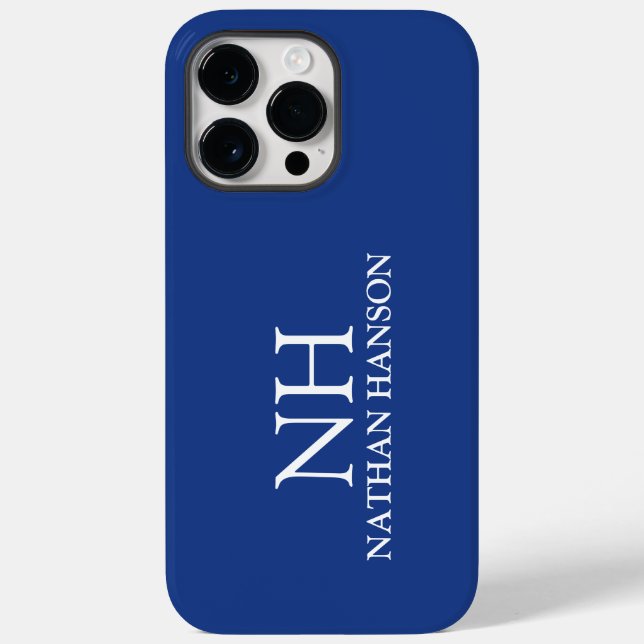 Coques Case-Mate iPhone Monogramme bleu simple moderne (Verso)