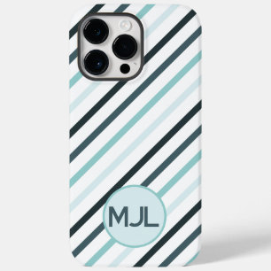 Coque Pour Pour iPhone 14 Pro Max Monogramme bleu Turquoise personnalisé / Bandes