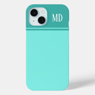 Coque Pour iPhone 15 Monogramme bleu Turquoise simple et joli