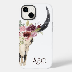 Coque Pour iPhone 14 Monogramme Boho Floral Skull