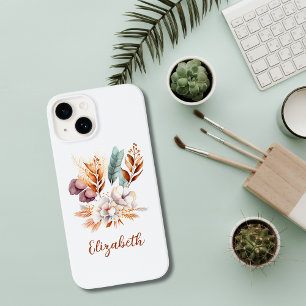 Coque Pour iPhone 14 Monogramme Boho Floral Terracotta Bleu Violet