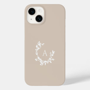 Coque Pour iPhone 14 Monogramme botanique Taupe beige neutre initiale