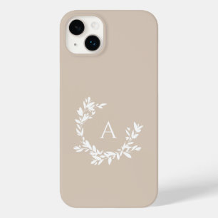 Coque Pour iPhone 14 Plus Monogramme botanique Taupe beige neutre initiale