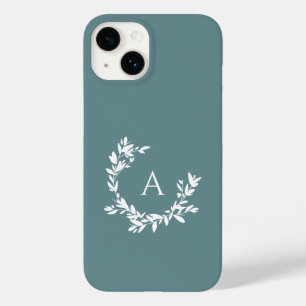 Coque Pour iPhone 14 Monogramme botanique Turquoise Turquoise initial