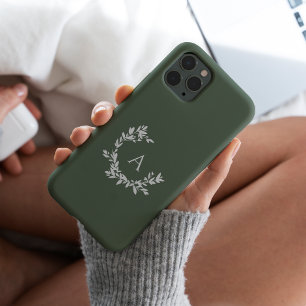 Coque Pour iPhone 14 Pro Monogramme botanique vert initial