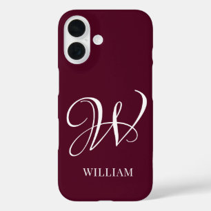 Coques iPhone 16 Monogramme Bourgogne Elégant Personnalisé Initial
