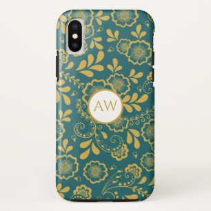 Case-Mate iPhone Case Monogramme Broderie Victorienne Or et Émeraude