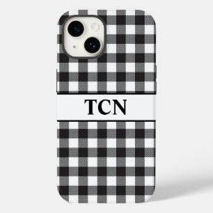 Coque Pour iPhone 14 Monogramme Buffle noir et blanc Plaid tendance