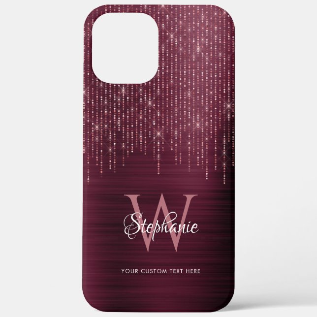 Coques Case-Mate iPhone Monogramme Burgundy Rose Gold Sparkle (Verso)