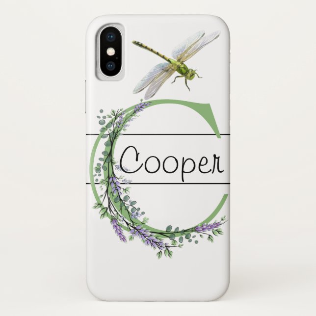 Coques Case-Mate iPhone Monogramme C Lavender Eucalyptus avec libellule (Dos)