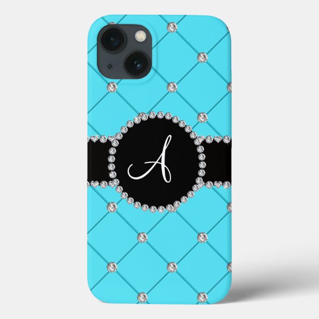 Coques Case-Mate iPhone Monogramme carreau bleu clair (Verso)